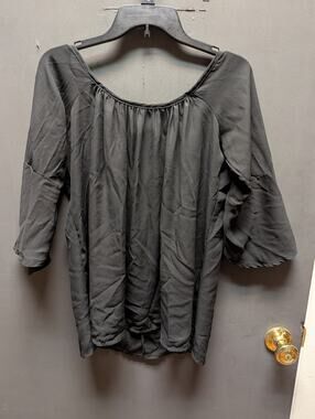 Makiyo Black Sheer Chiffon  Shoulder Tunic Top XXL NEW Open Back 3/4 sleeve